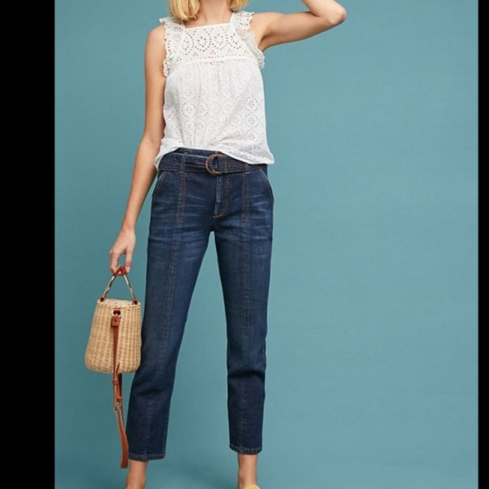 Anthropologie Pilcro and the Letterpress Belted High Rise Straight Crop Jeans